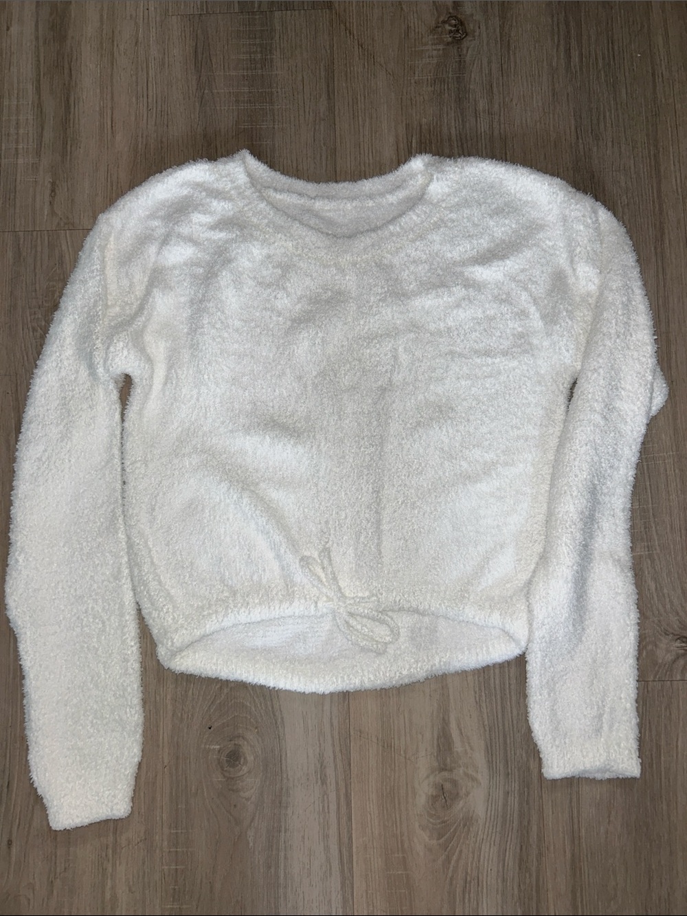 Ptula Cozy White Plush Drawstring Hem Women's Sweater